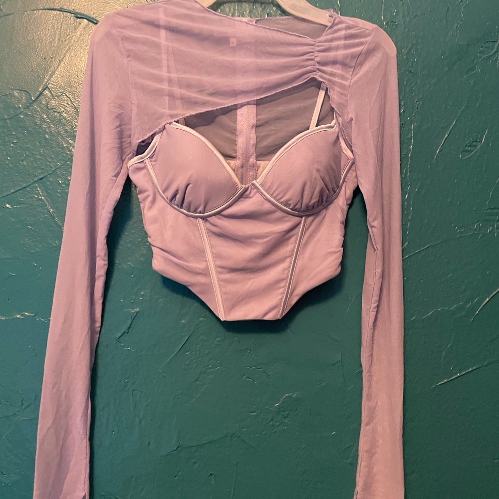 Lilac Corset with Sheer Sleeves and Shoulder Cover Sz S